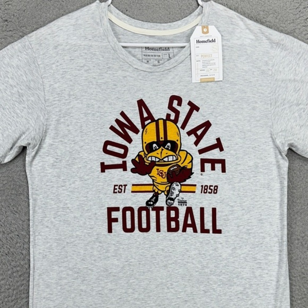 Iowa State Hawkeyes Mens Football T-Shirt Large Light Gray Tee Homefield NEW